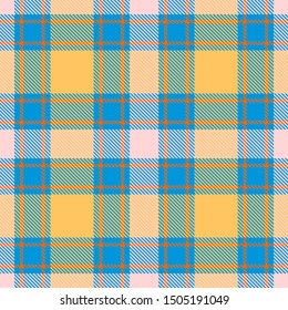 Yellow,Blue,Orange and Beige Tartan Plaid Scottish Seamless Pattern. Texture from tartan, plaid, tablecloths, shirts, clothes, dresses, bedding, blankets and other textile.