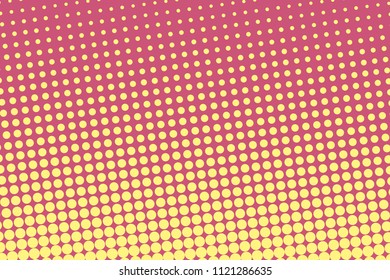 Yellow-bordo halftone modern light art. Gradient blurred pattern with raster effect, dots, circles. Futuristic background. Abstract creative graphic template. Business style design. Vector