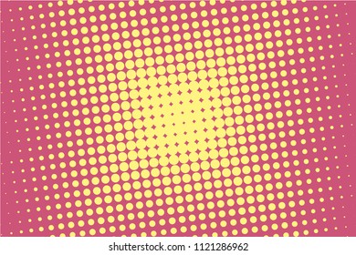 Yellow-bordo halftone modern light art. Gradient blurred pattern with raster effect, dots, circles. Futuristic background. Abstract creative graphic template. Business style design. Vector