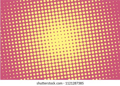 Yellow-bordo halftone modern light art. Gradient blurred pattern with raster effect, dots, circles. Futuristic background. Abstract creative graphic template. Business style design. Vector