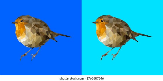 Yellow-brown bird on a blue background in poly art style. Vector.