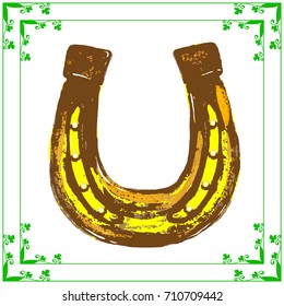 Yellow-brown horseshoe on success in a frame, on a white background.vector