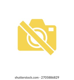 A yellow-colored camera icon with a slash mark symbolizes a blocked or restricted camera function.Transparent background