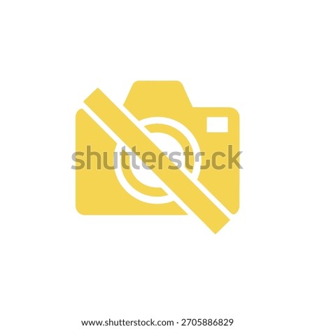 A yellow-colored camera icon with a slash mark symbolizes a blocked or restricted camera function.Transparent background