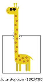 A yellow-colored giraffe with a short tail  two horns  very long neck and forelegs  having a coat patterned with brown patches.  vector  color drawing or illustration