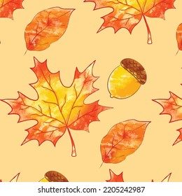 yellowed leaves and acorn set natural golden