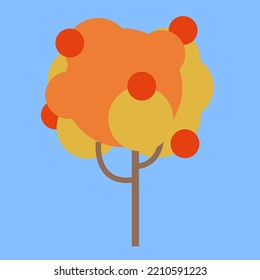 yellowed tree with red apples