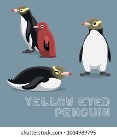 Yellow-eyed Penguin Cartoon Vector Illustration