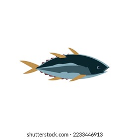 Yellowfin tuna cartoon illustration. Yellowfin tuna. Fishery, marine industry, transportation, factory concept