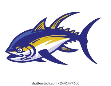 Yellowfin Tuna Fish Cartoon Illustration Isolated