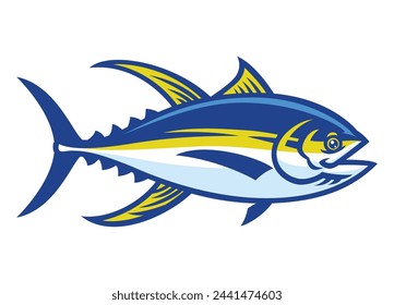 Yellowfin Tuna Fish Cartoon Mascot Isolated