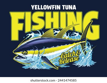 Yellowfin Tuna Fish Vintage Colored T-Shirt Design Illustration