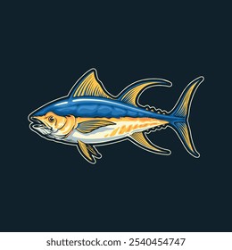 yellowfin tuna icon logo illustration for tshirt design, logo brand, or stickers