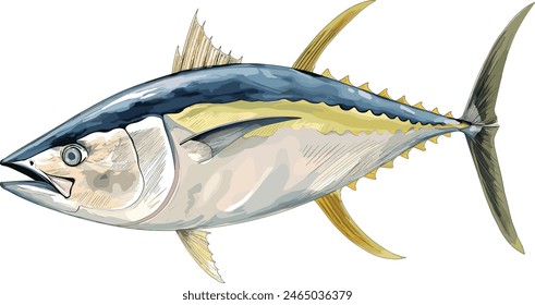 Yellowfin Tuna Illustrations on a White Background