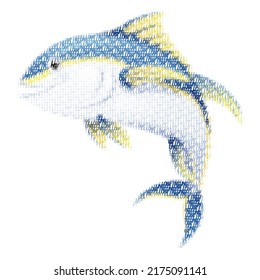The yellowfin tuna with a short unique description surrounding in ,closely related bigeye tuna.