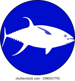 Yellowfin Tuna Silhouette In A Blue Circle
