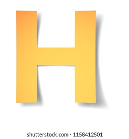 yellow-gold letter H carved from paper with soft shadow.Vector illustration