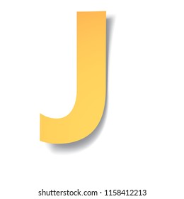 yellow-gold letter J carved from paper with soft shadow.Vector illustration