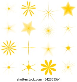 Yellow/gold Set Of  Vector Star Burst, Sparkles, Flash, Spark And Stars Symbols