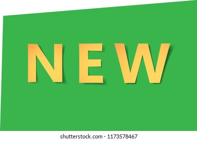 yellow-gold word new carved from paper with soft shadow.Vector origami