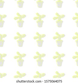 Yellow-gray cactus pattern on white. Seamless vector graphics.