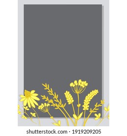 Gelbgraues Blumenposter, einladen.  Vektorgrafik.