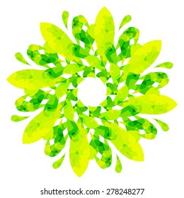 Yellow-green abstract flower of eight elements with polygonal pattern on white background in the Watercolour pattern collection