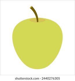 Yellow-green apple with a leaf isolated on a white background. Colored icon, flat style. Scalable to any size. Vector Illustration. Abstract image of apple variety Golden Delicious.