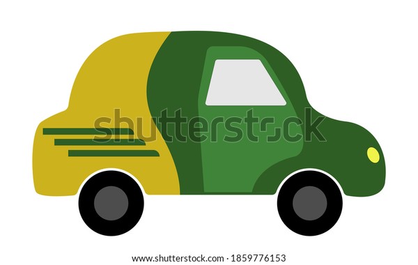 Yellow-green car isolated on white\
background. Vector\
illustration