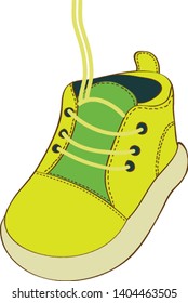 A yellow-green keds shoes with lace, untie, vector, color drawing or illustration. 
