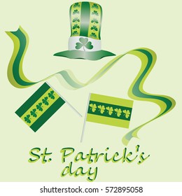 Yellow-green set for St. Patrick's Day. Vector design elements set. Festival st patrick day icons shamrock lucky spring. happy celebration decoration. Ireland holiday patrick day leprechaun symbols.