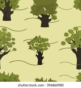 Yellow-green trees seamless pattern. Trees on a beige background.