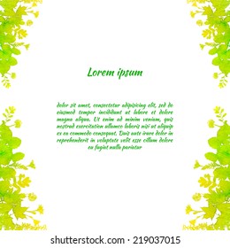 yellow-green watercolor background frame from leaves and flowers with place for text