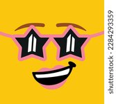 Yellowhead woman lego minifigure with pink summer glasses and lipstick vector illustration