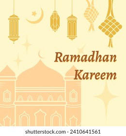 Afiche de diseño vectorial de color amarillo beige marrón claro ramadhan kareem afiche aislado con saludo de texto.