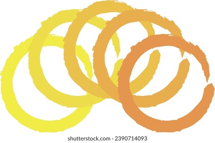 Yellow-orange circles with a brush on a white background. Multicolored rings are painted in the grunge style. Vector illustration of EPS 10 on a white background