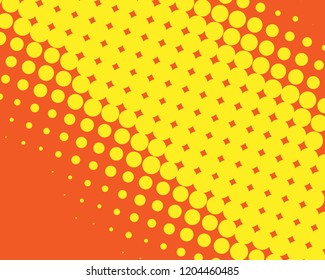 Yellow-orange halftone background. Digital gradient. Abstract backdrop with circles, point, dots. Dotted pattern. Futuristic panel Vector illustration