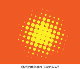 Yellow-orange halftone background. Digital gradient. Abstract backdrop with circles, point, dots. Dotted pattern. Futuristic panel Vector illustration