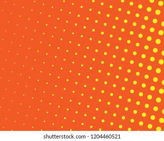 Yellow-orange halftone background. Digital gradient. Abstract backdrop with circles, point, dots. Dotted pattern. Futuristic panel Vector illustration