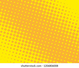 Yellow-orange halftone background. Digital gradient. Abstract backdrop with circles, point, dots. Dotted pattern. Futuristic panel Vector illustration