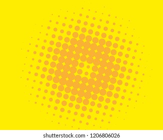 Yellow-orange halftone background. Digital gradient. Abstract backdrop with circles, point, dots. Dotted pattern. Futuristic panel Vector illustration