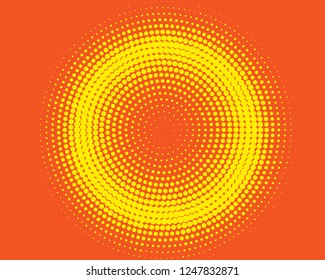 Yellow-orange Halftone background. Digital gradient. Dotted pattern with circles, dots, point large scale. Design element for web banners, posters, cards, wallpapers, sites, panels.