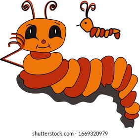 yellow-orange happily smiling caterpillar made in vector