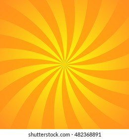 Yellow-orange rays poster. Popular ray star burst background television vintage. Dark-light bright abstract texture sunburst, flare, beam. Retro design Glow bright pattern Vector Illustration