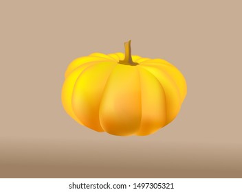 yellow-orange ribbed pumpkin side view on a brown background