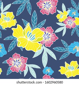yellow,pink and blue flower seamless pattern