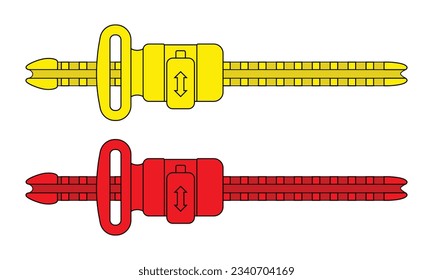 Plantilla de tapón de cierre de cremallera de plástico ajustable de color rojo amarillo sobre fondo blanco, archivo vectorial