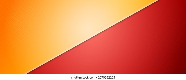 Yellow-Red background divided by diagonal. Vector 3d illustration. Background into two colors with halftone dots.