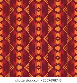 Yellow-red color southwestern pattern. Vector colorful aztec southwestern geometric shape seamless pattern. Ethnic geometric pattern use for fabric, textile, home decoration elements, upholstery, etc.