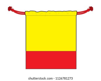 Yellow-Red Drawstring Bag Design On White Background, Flat Lay, Vector File.